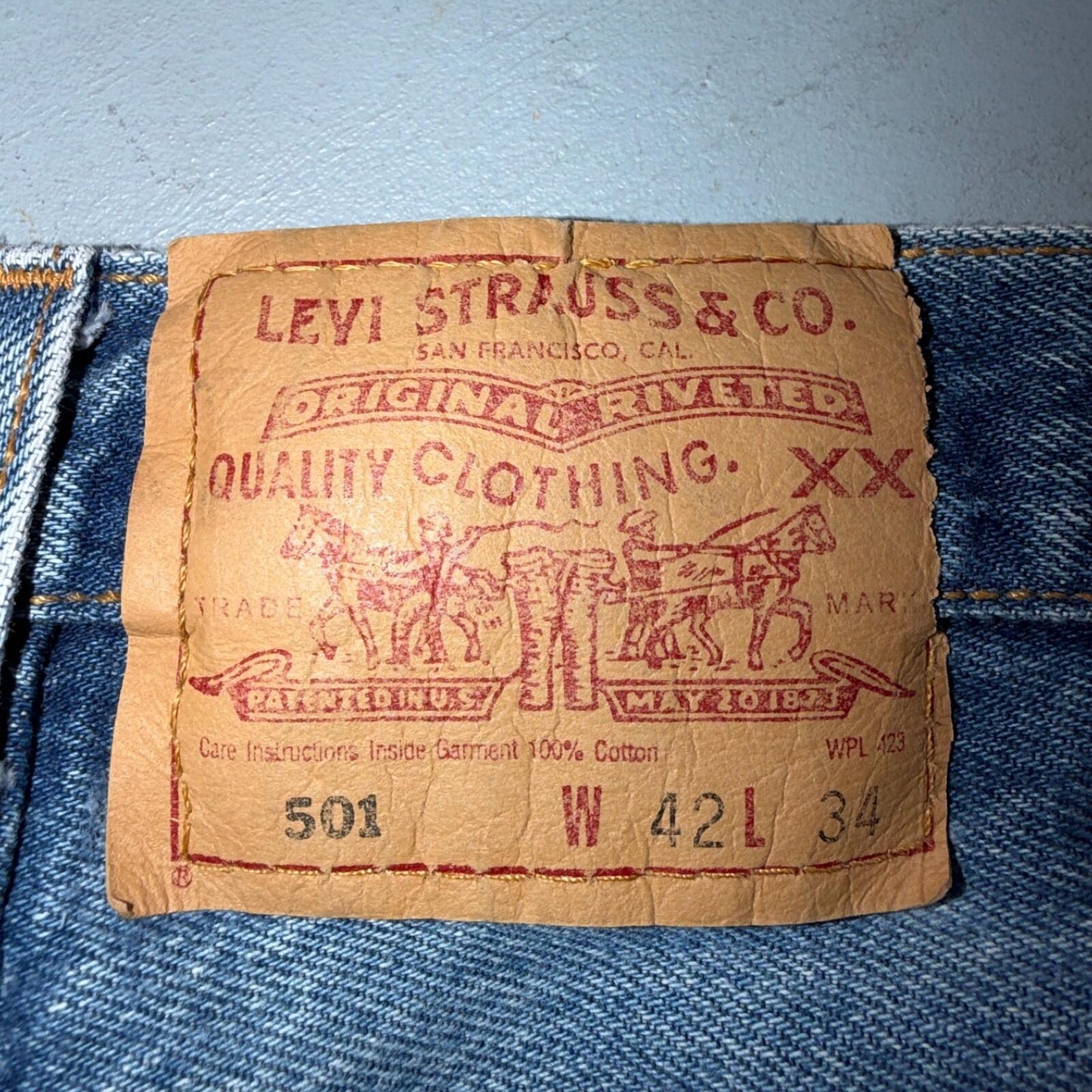 Levis 501 Vintage Y2K 90s XX Straight Leg Jeans Blue Light Wash 42x34 Act 40x34
