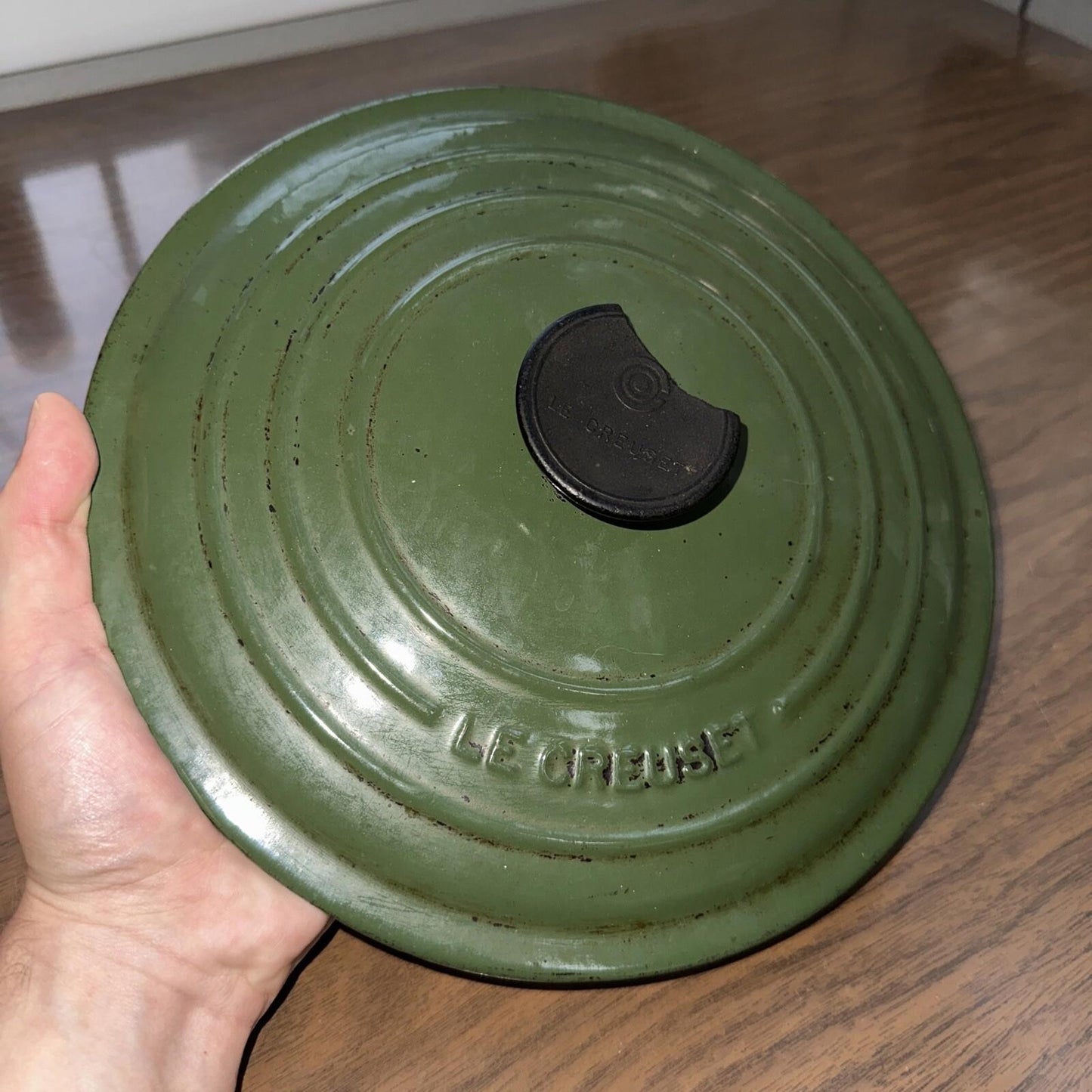 Le Creuset #24 Round Dutch Oven Lid Only France VTG Pot Orange E 4.5 QT Chip