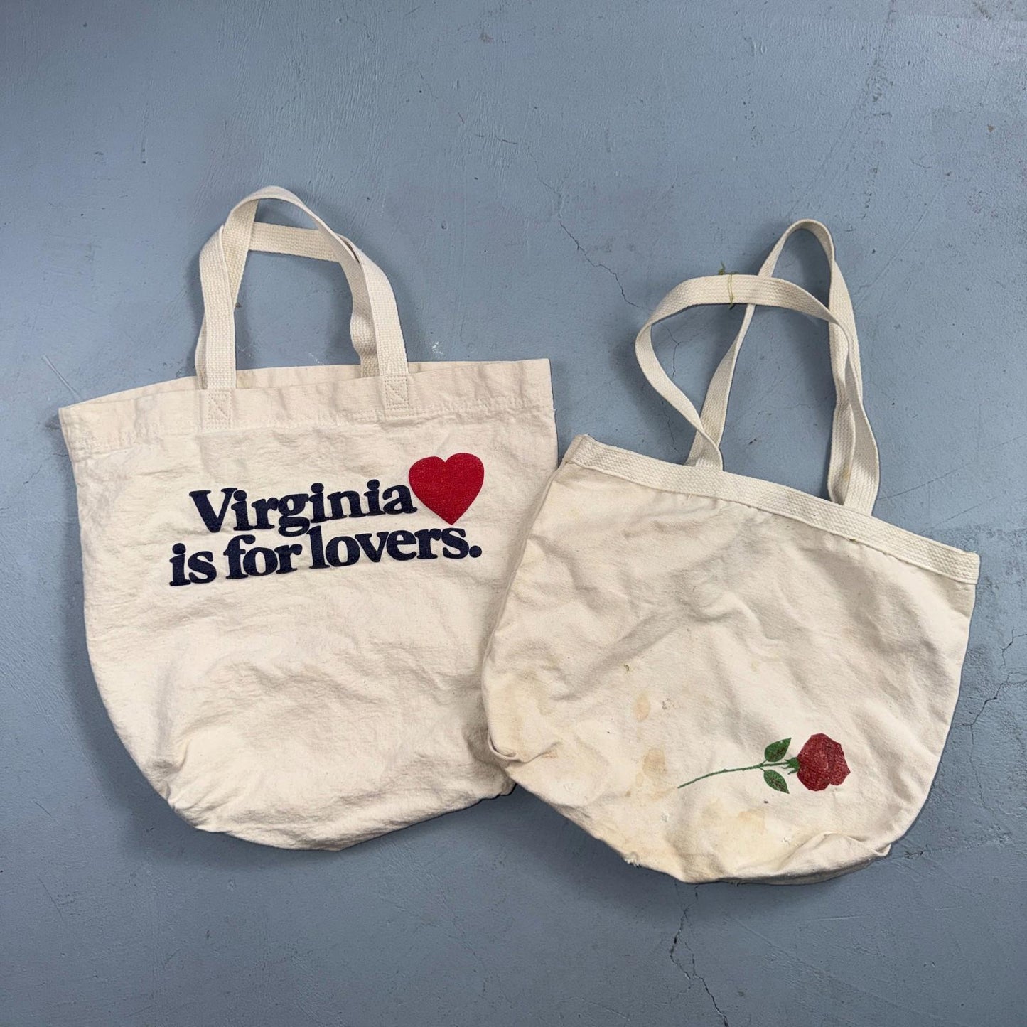 Vintage Boat & Tote Bag White Canvas Lot of 2 Virginia Is For Lovers Rose PDX