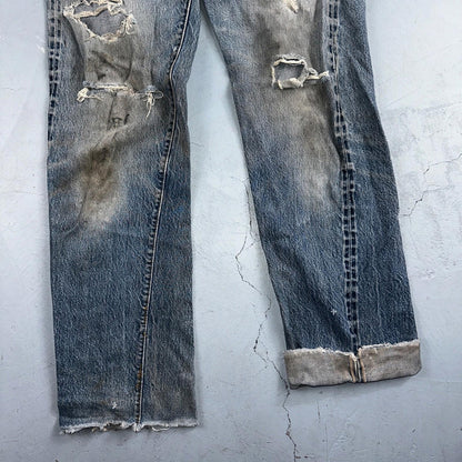 Levis 501 Vintage 80s Redline Selvedge USA Light Jeans Thrashed 32x36 Act 29x32