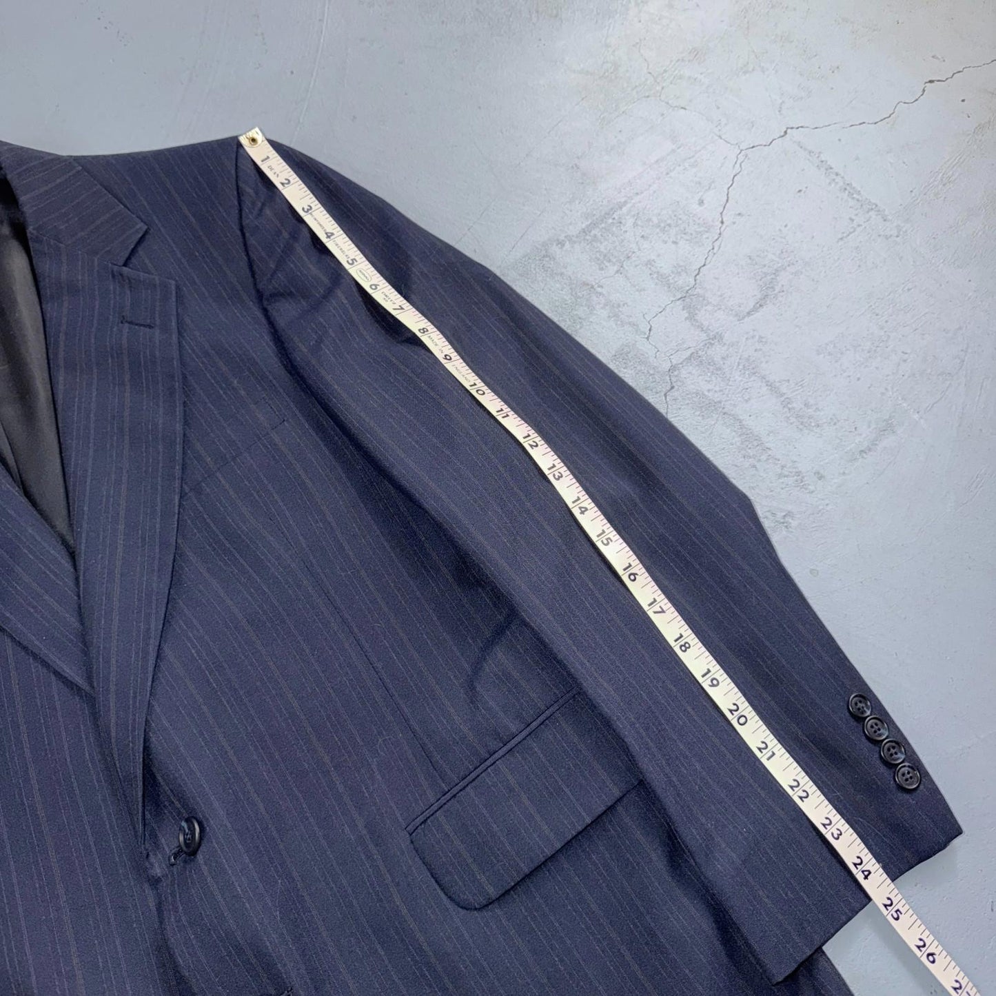 VTG Mens 2 PC Suit 42 Jacket Coat Pants Blue Striped USA Golden Lancer 80s Wool