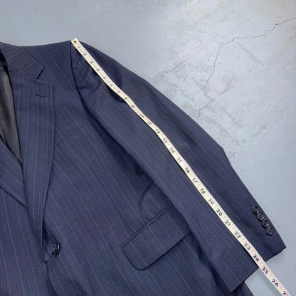 VTG Mens 2 PC Suit 42 Jacket Coat Pants Blue Striped USA Golden Lancer 80s Wool