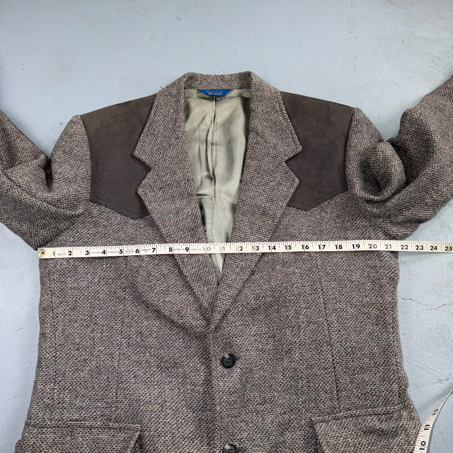 Pendleton Western Blazer Vintage Mens 42L USA Long Wool Gray Tweed Elbow Suede