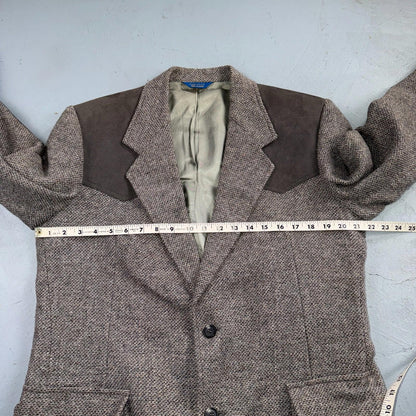 Pendleton Western Blazer Vintage Mens 42L USA Long Wool Gray Tweed Elbow Suede