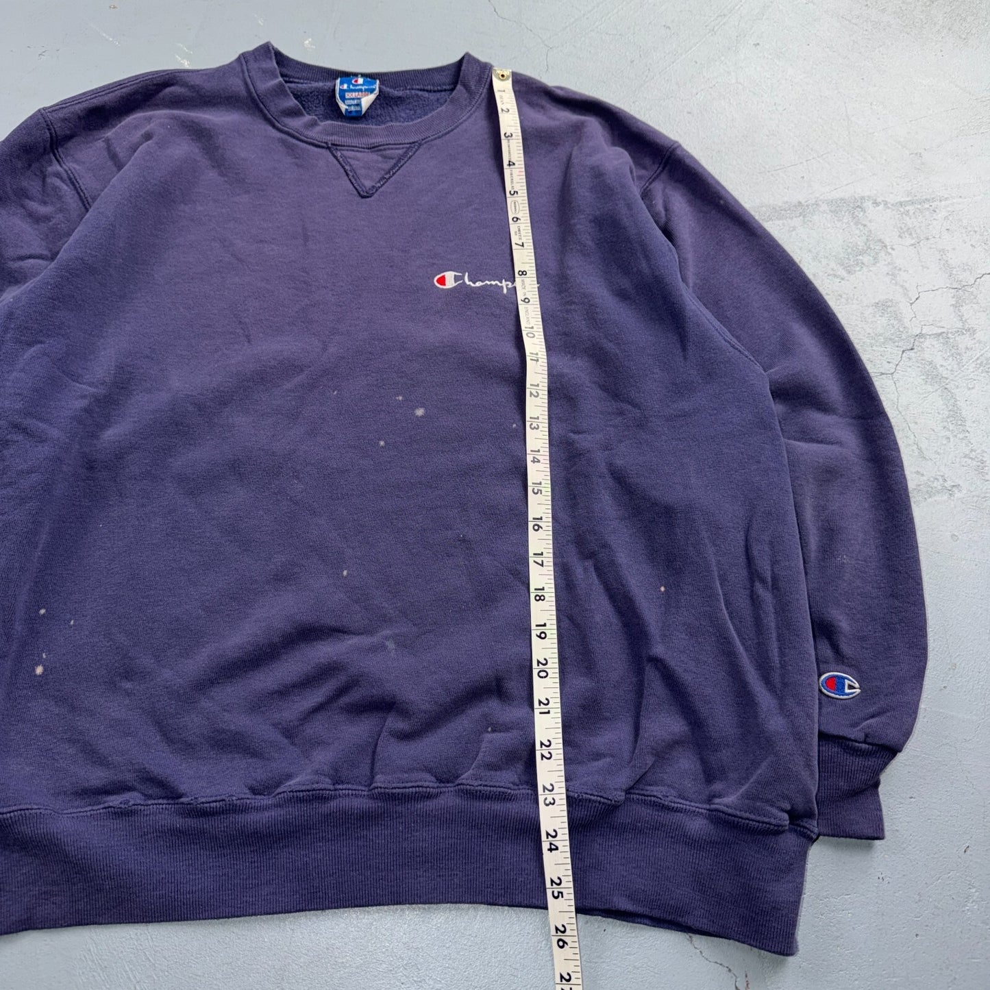 VTG Champion Crewneck Sweatshirt Navy Embroidered Logo USA 2XL Thrashed Gym