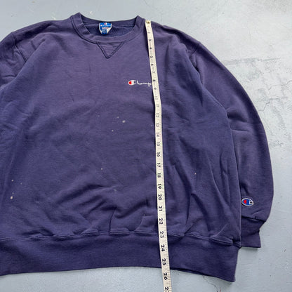 VTG Champion Crewneck Sweatshirt Navy Embroidered Logo USA 2XL Thrashed Gym