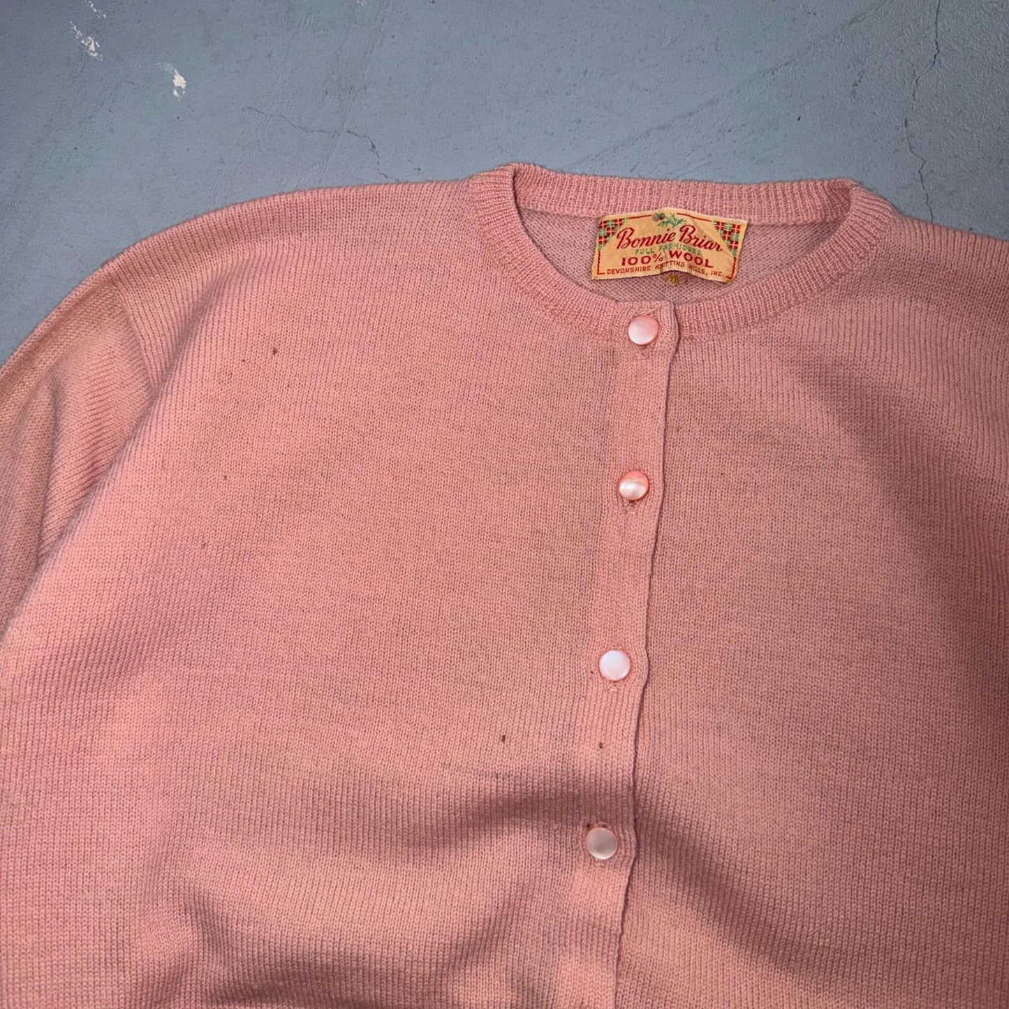 VTG 1940s 1950s Wool Cardigan Sweater Rockabilly Womens Knit Pink Bonnie Brian