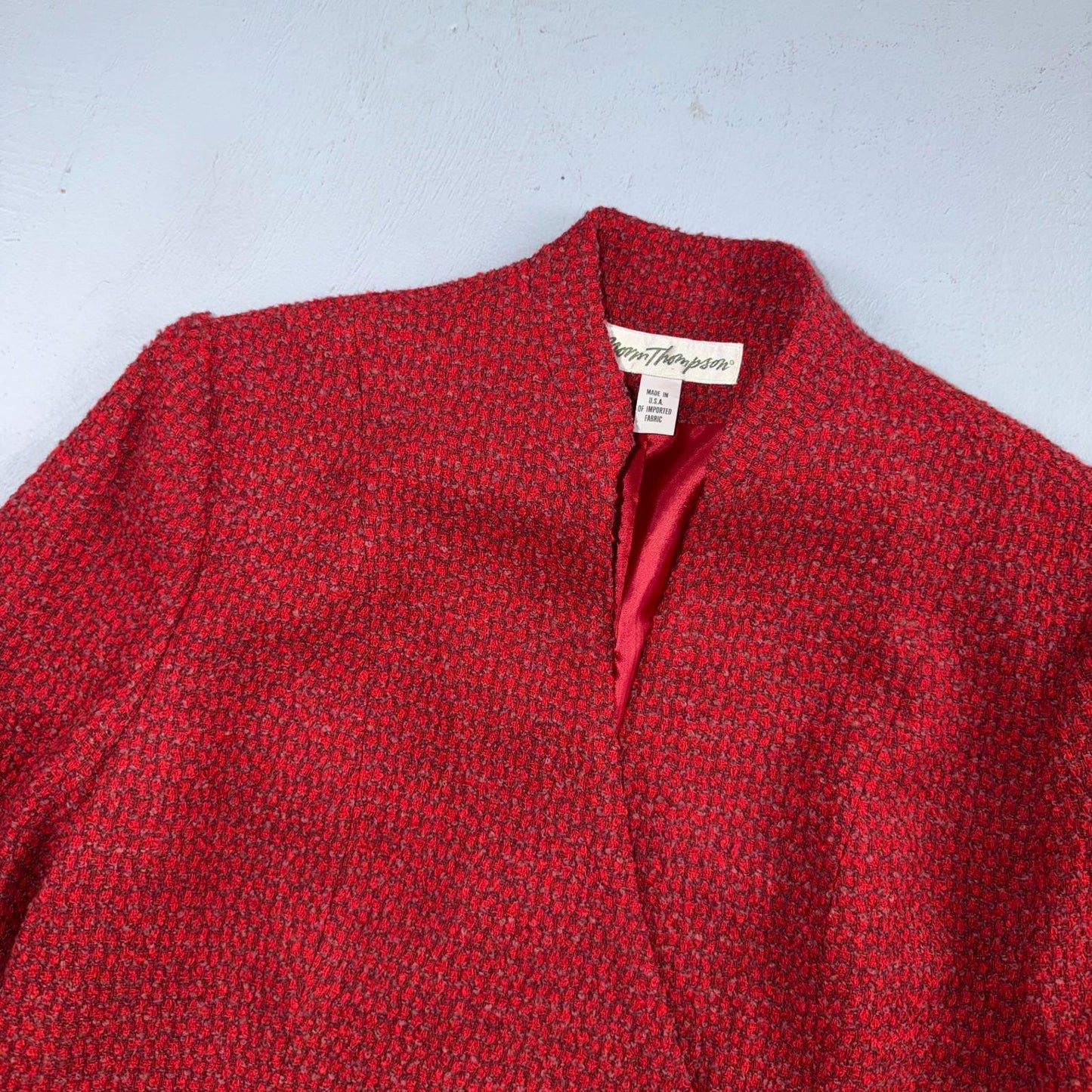 VTG 90s Norm Thompson Womens Red Jacket Blazer Wrap Wool Size 12 Casual Chic
