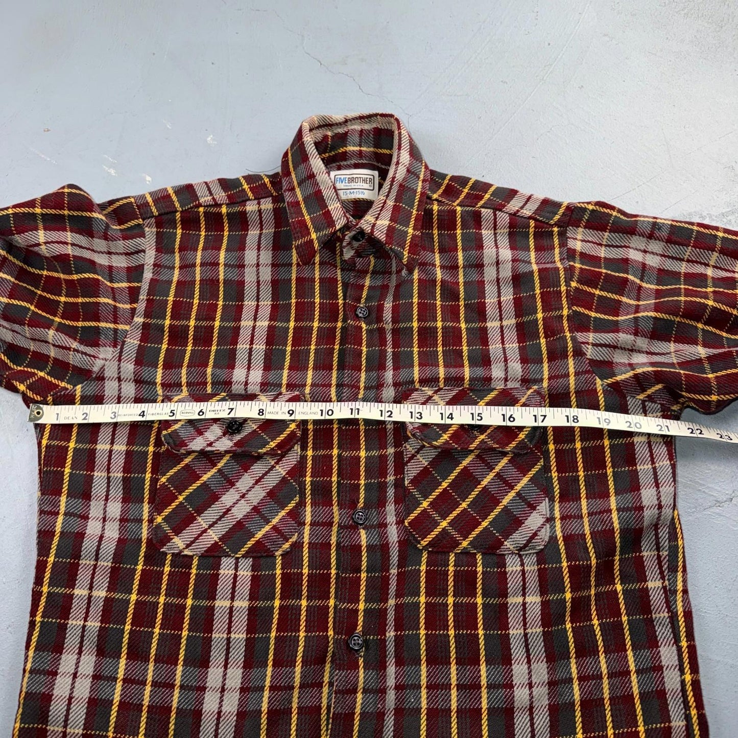 Vintage Five Brother Heavyweight Plaid Button Up Flannel Shirt Men M USA 1970s