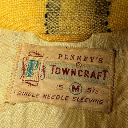 Penneys VTG Towncraft Flannel Shirt Mens M Loop Collar Plaid 50s Rockabilly Wool