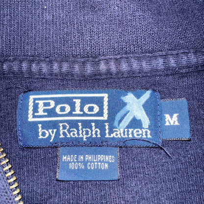 Polo Ralph Lauren Sweater VTG M Blue Cotton Long Sleeve Mock Neck Quarter Zip