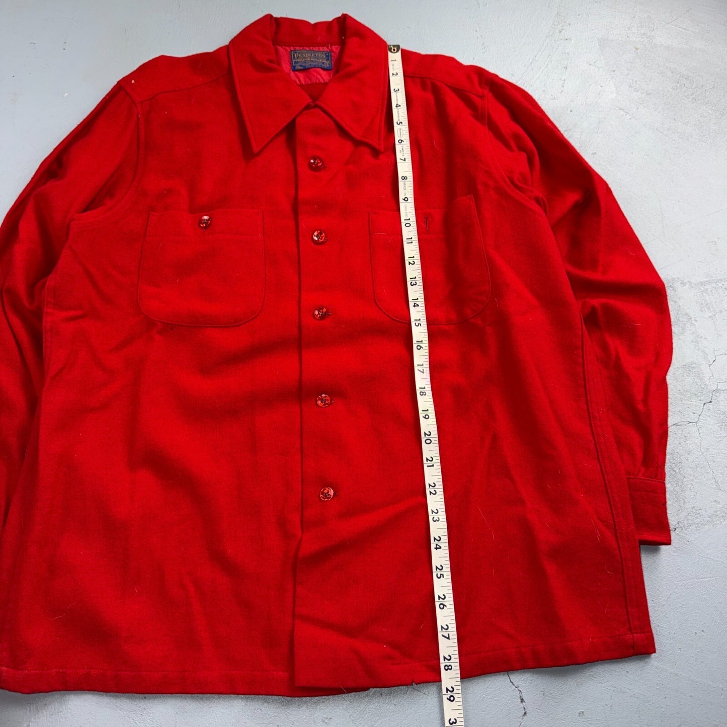 VTG 70s Pendleton Red Virgin Wool Board Shirt Loop Collar USA Men's L