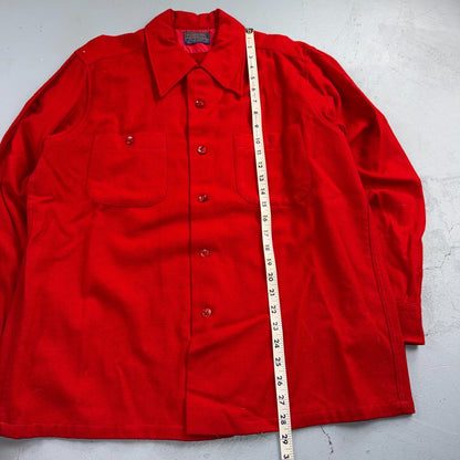 VTG 70s Pendleton Red Virgin Wool Board Shirt Loop Collar USA Men's L