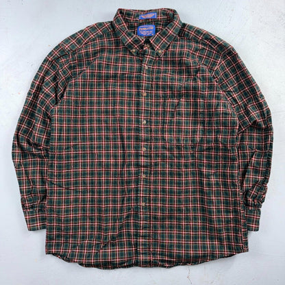 Pendleton Shirt Mens XL VTG Green Red Plaid Sir 100% Wool USA Fabrics VTG