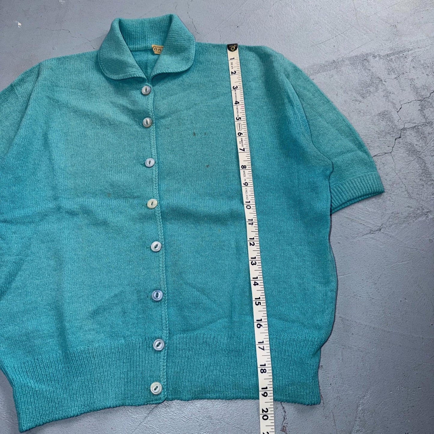 VTG 1940s 1950s Wool Cardigan Sweater Rockabilly Womens Knit Blue Button Rabbit