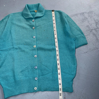 VTG 1940s 1950s Wool Cardigan Sweater Rockabilly Womens Knit Blue Button Rabbit