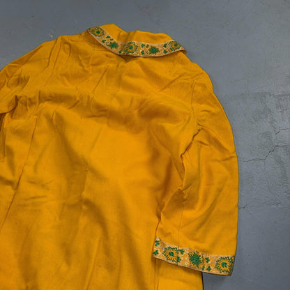 VTG 50s 60s Yellow Long Dress Summer Vibe Movie Belted Boho Hippy Rockabilly