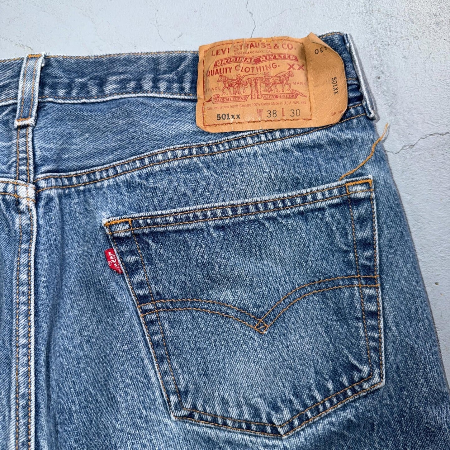 Levis 501 Vintage 90s USA XX Straight Leg Jeans Blue Light Wash 38x30 Act 35x26