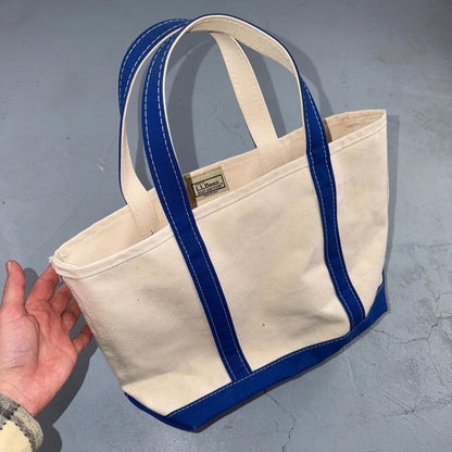 VTG LL Bean Boat & Tote Small Canvas Bag Navy Blue Freeport Maine 17x11x6