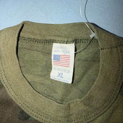 Camo Single Stitch XL USA VTG T Shirt Pocket Tee Woodland Tree Real 1980s 80s