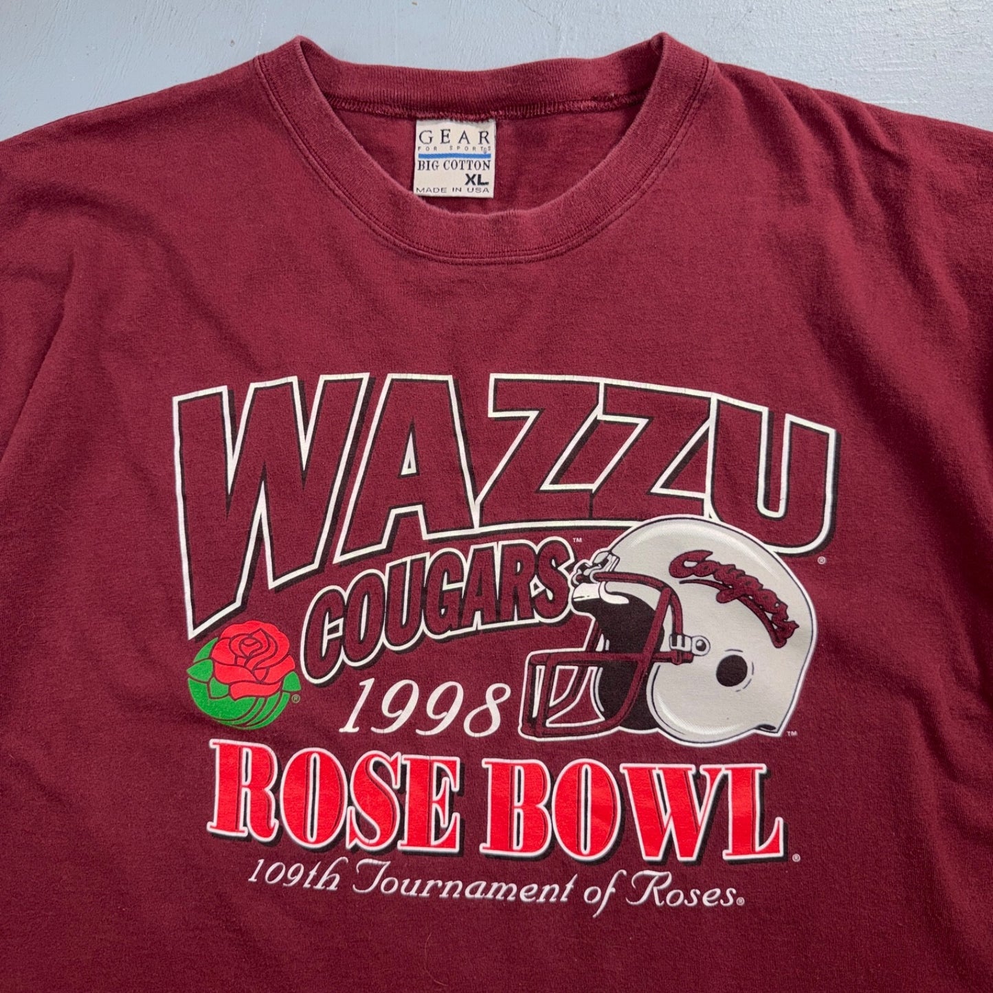 Wazzu Cougars 1998 VTG T Shirt Rose Bowl 90s Football Rose Flower XL Sports