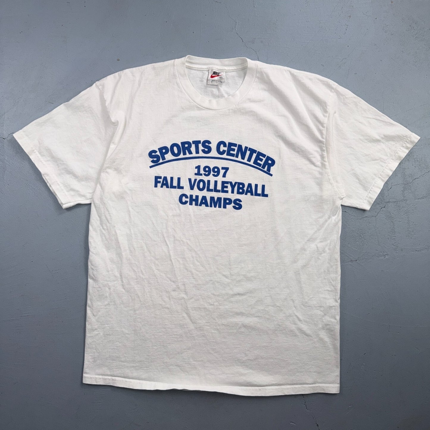 Vintage Nike Volleyball T Shirt Big Swoosh Logo Sports Graphic Tee 90s White USA