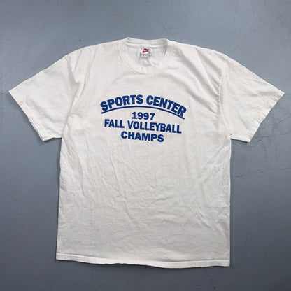 Vintage Nike Volleyball T Shirt Big Swoosh Logo Sports Graphic Tee 90s White USA