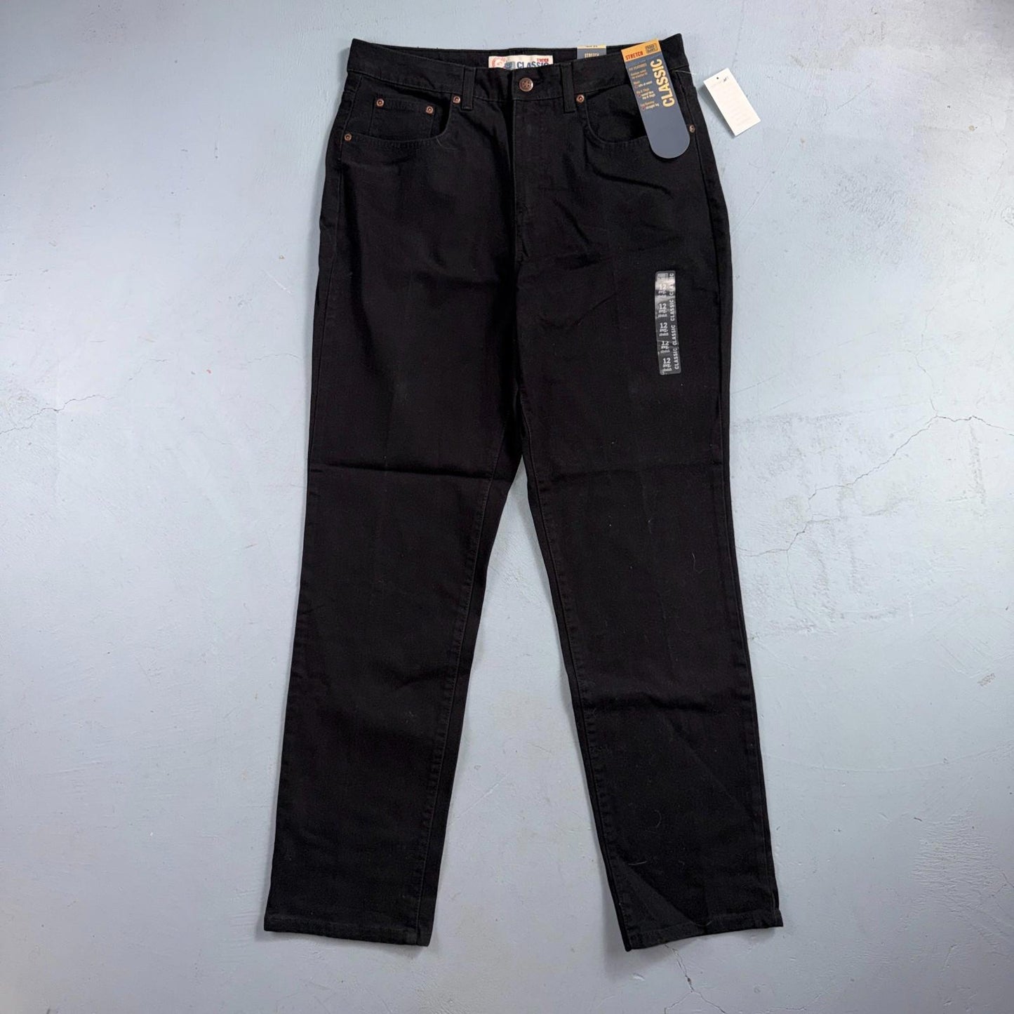 Faded Glory Classic Jeans Women's Size 12 Black Solid Straight Leg Stretch New