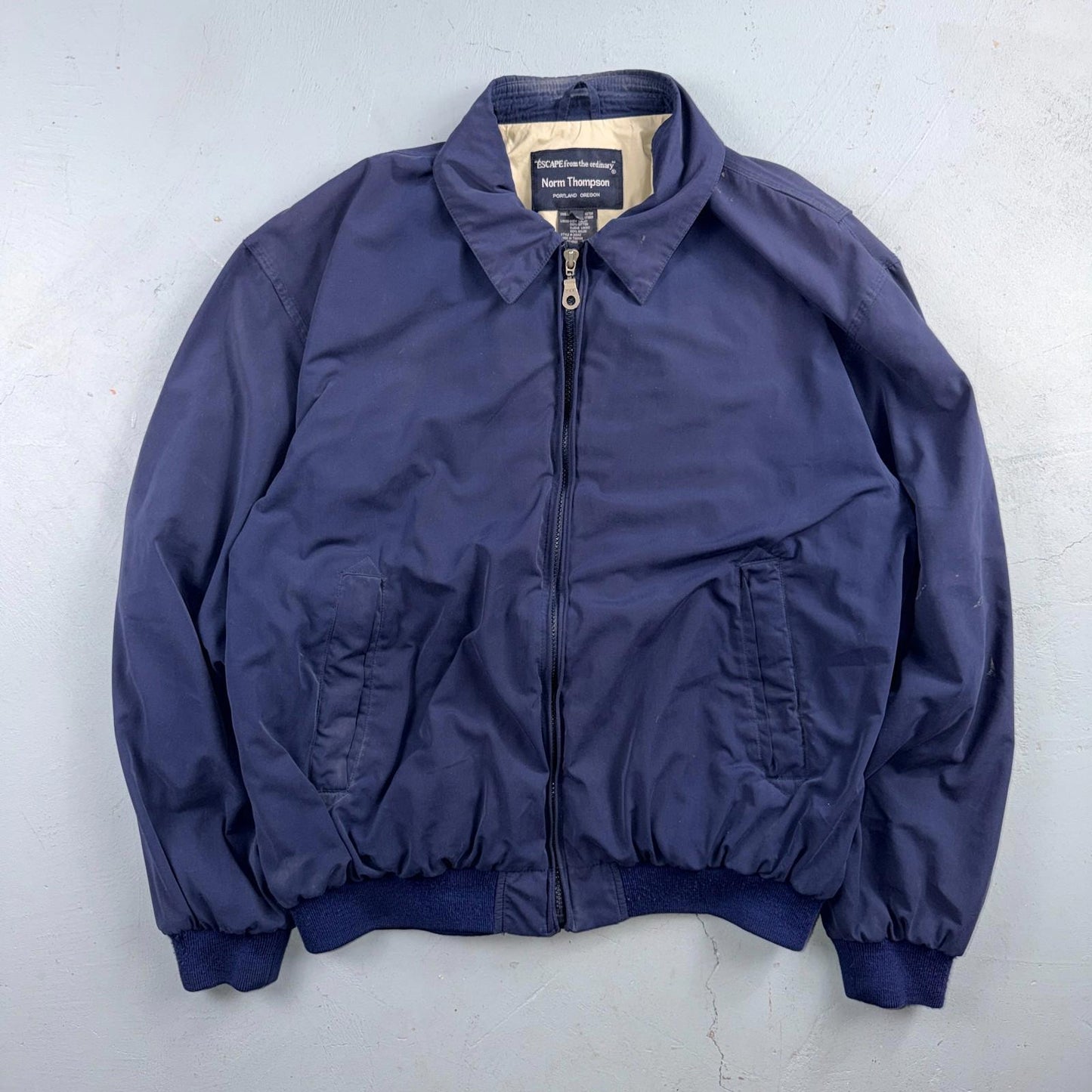 Norm Thompson Mens Blue Polyester Long Sleeve Full Zip Jacket Size Large Bomber