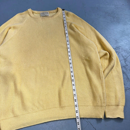 Lord Jeff Mens Chunky Knit Pullover Crewneck Sweater Fine Cotton USA Yellow XL