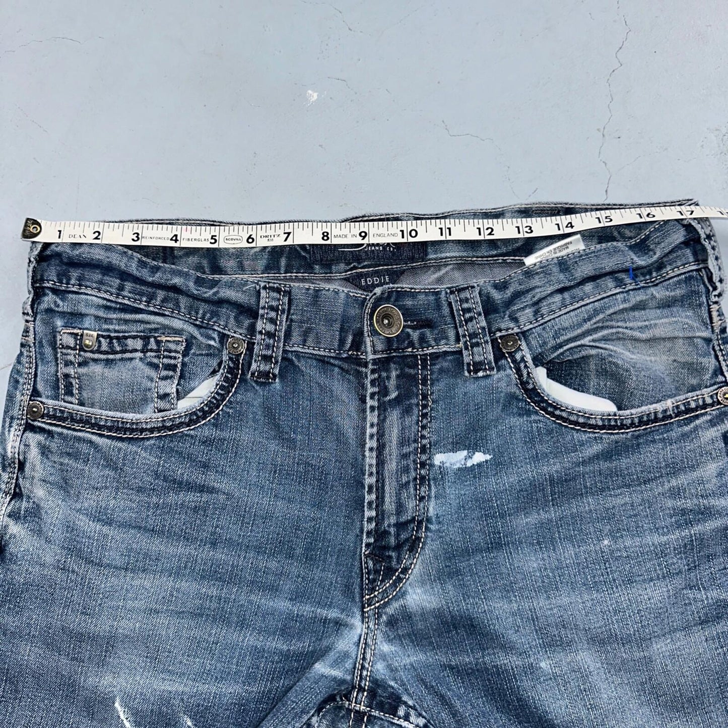 Silver Jeans Mens 34x30 Eddie Blue Denim Stretch Straight 5 Pocket Whiskering