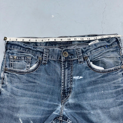 Silver Jeans Mens 34x30 Eddie Blue Denim Stretch Straight 5 Pocket Whiskering