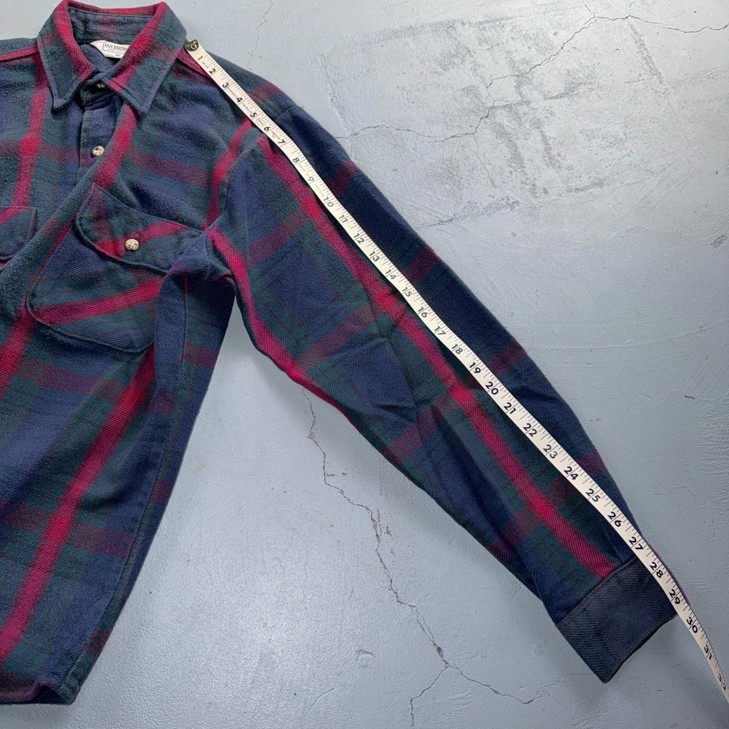VTG Five Brother Shirt Mens M Shadow Plaid Flannel USA Red 1980s 80s Green Red