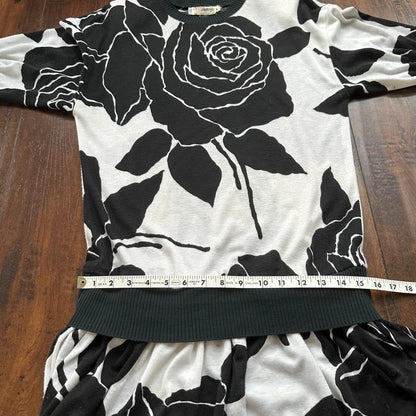 Vintage Hartsville women's Small Rose Pattern Long sleeve 80s S Fishtail Dress