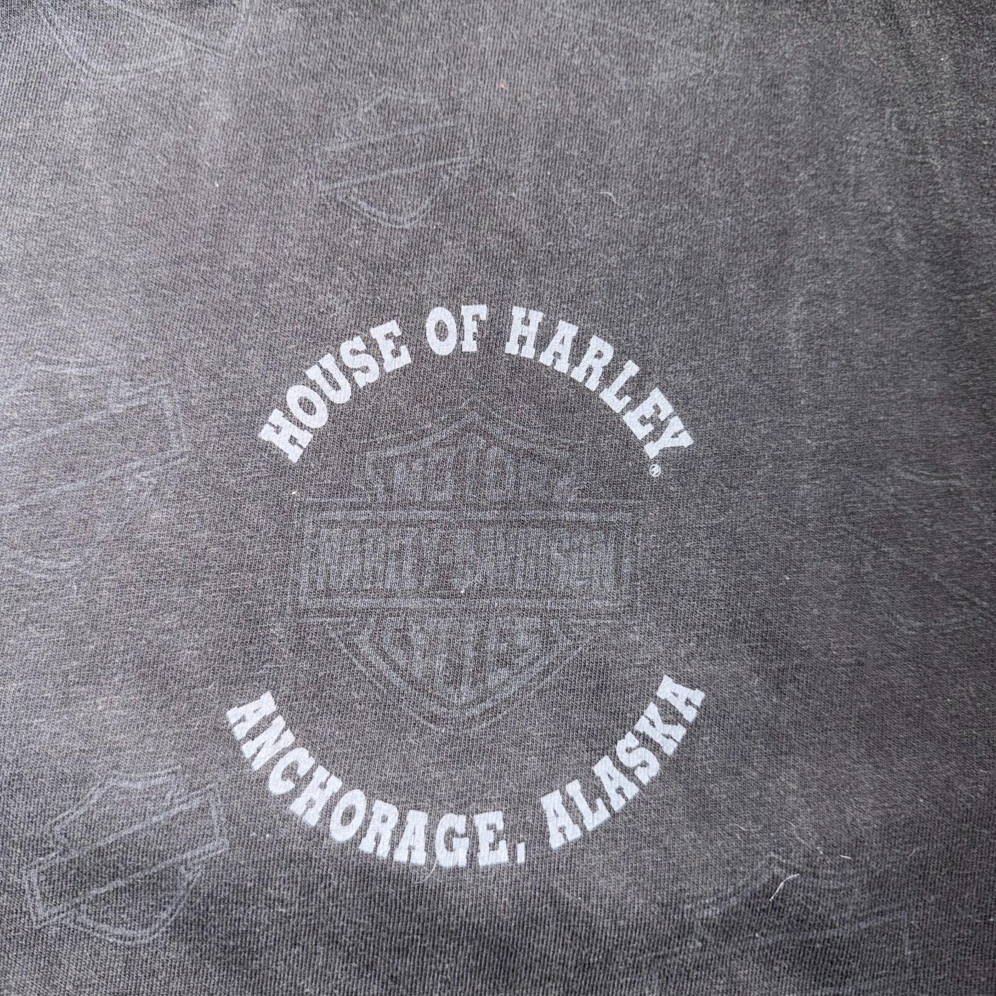 VTG 1995 Harley Davidson Alaska AOP Single Stitch 90s Faded Black Big Print