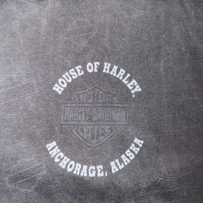 VTG 1995 Harley Davidson Alaska AOP Single Stitch 90s Faded Black Big Print