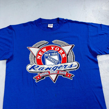 New York Rangers VTG Sportswear T Shirt Mens L NHL Hockey Blue 90s Single Stitch