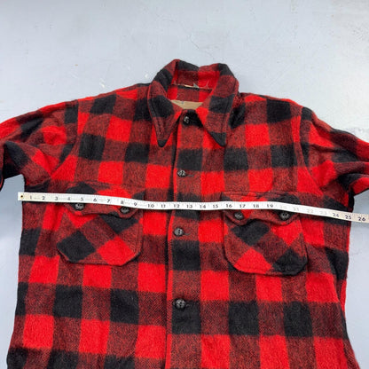 VTG 1950s Wool Buffalo Plaid Mackinaw Heavy Jacket Button Up Mohair Rockabilly