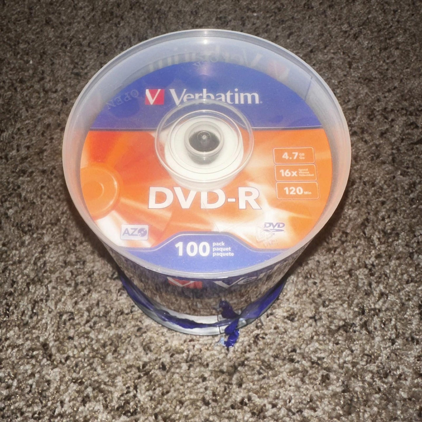 100 VERBATIM 16X DVD DVD-R 4.7GB Branded/ Logo Media Disc 96525
