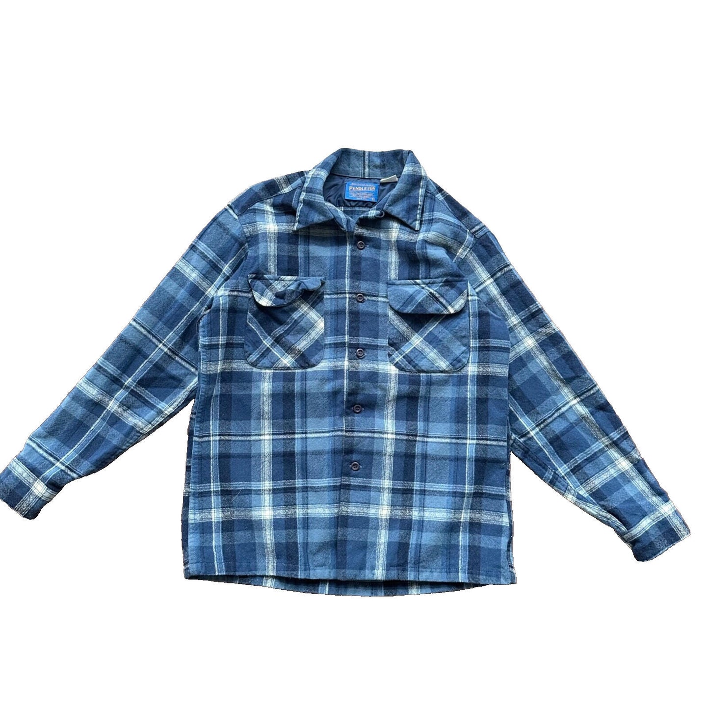 VTG USA Pendleton Board Shirt Mens M Virgin Wool Plaid Flannel Button Up Blue