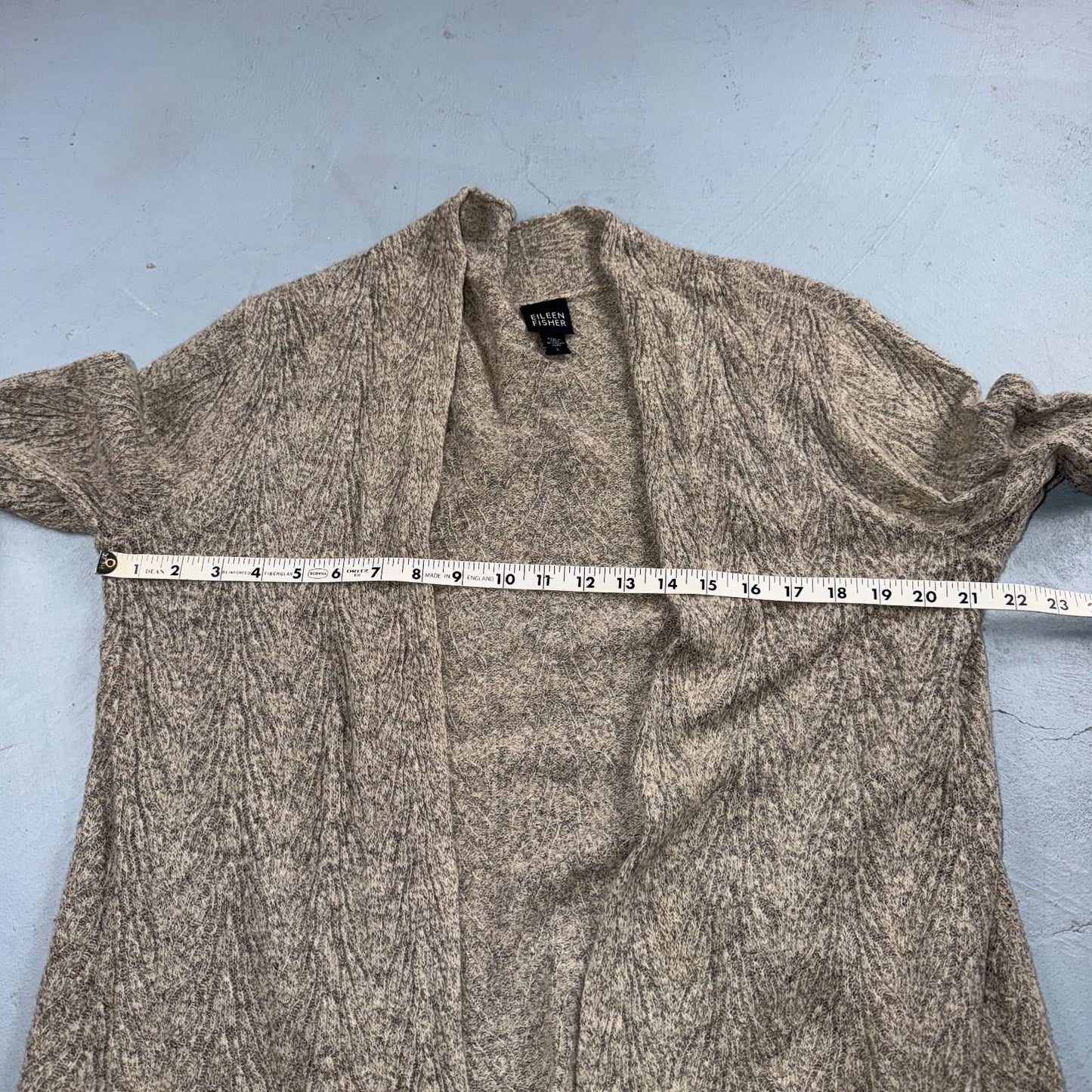 Eileen Fisher Womens Cardigan Sz Large Beige Black Loose Knit Linen Wool