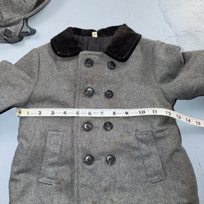 Union Made 1960s Double Breasted Coat Jacket Black Wool 2T Size 2 Toddler Hat