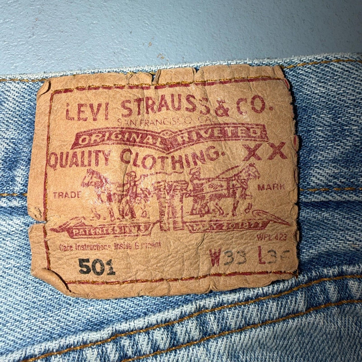 Levis 501 Vintage Y2K 90s XX Straight Leg Jeans Blue Light Wash 33x36 Act 30x29
