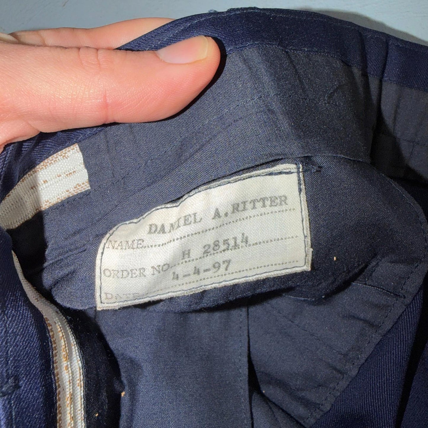 1990s Custom VTG Mens 2 PC Suit 40 Jacket Coat Pants Navy Blue Wool Rockabilly