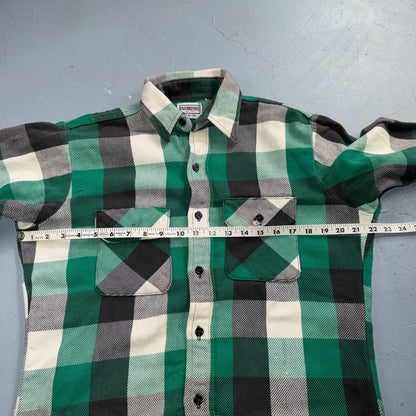 VTG Five Brother Shirt Mens M Shadow Plaid Flannel USA Green 1980s 80s Black