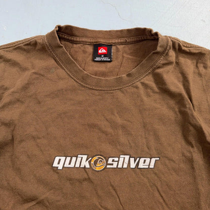 VTG Quiksilver Shirt Mens Short Sleeve Tee Brown Casual Y2K Size M Skateboard