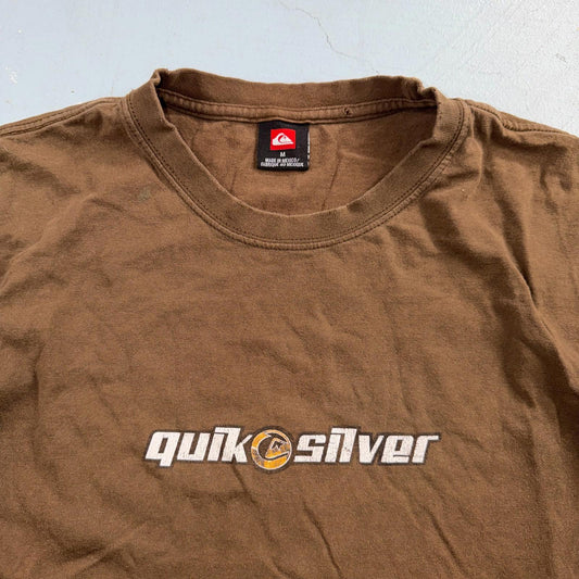 VTG Quiksilver Shirt Mens Short Sleeve Tee Brown Casual Y2K Size M Skateboard