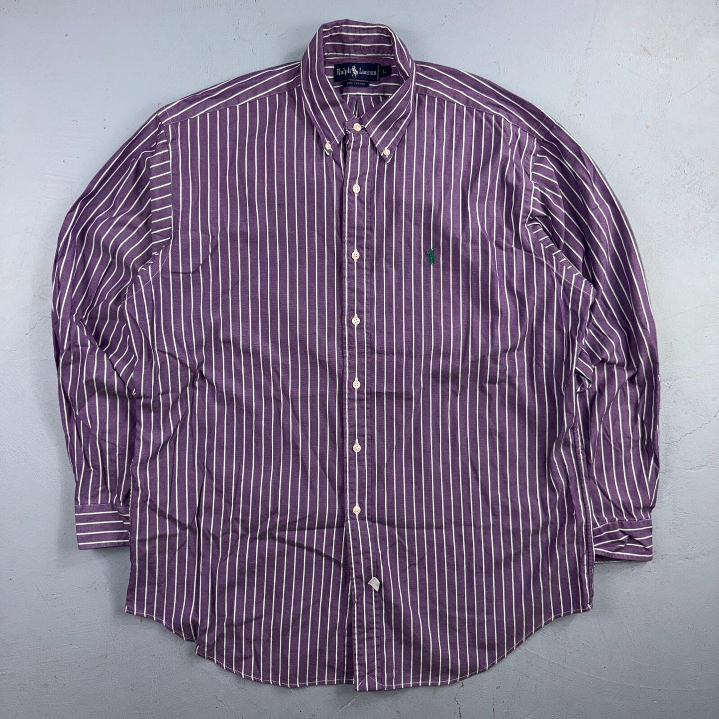 Polo Ralph Lauren VTG Shirt Mens Small Purple Poplin Cotton Striped Preppy