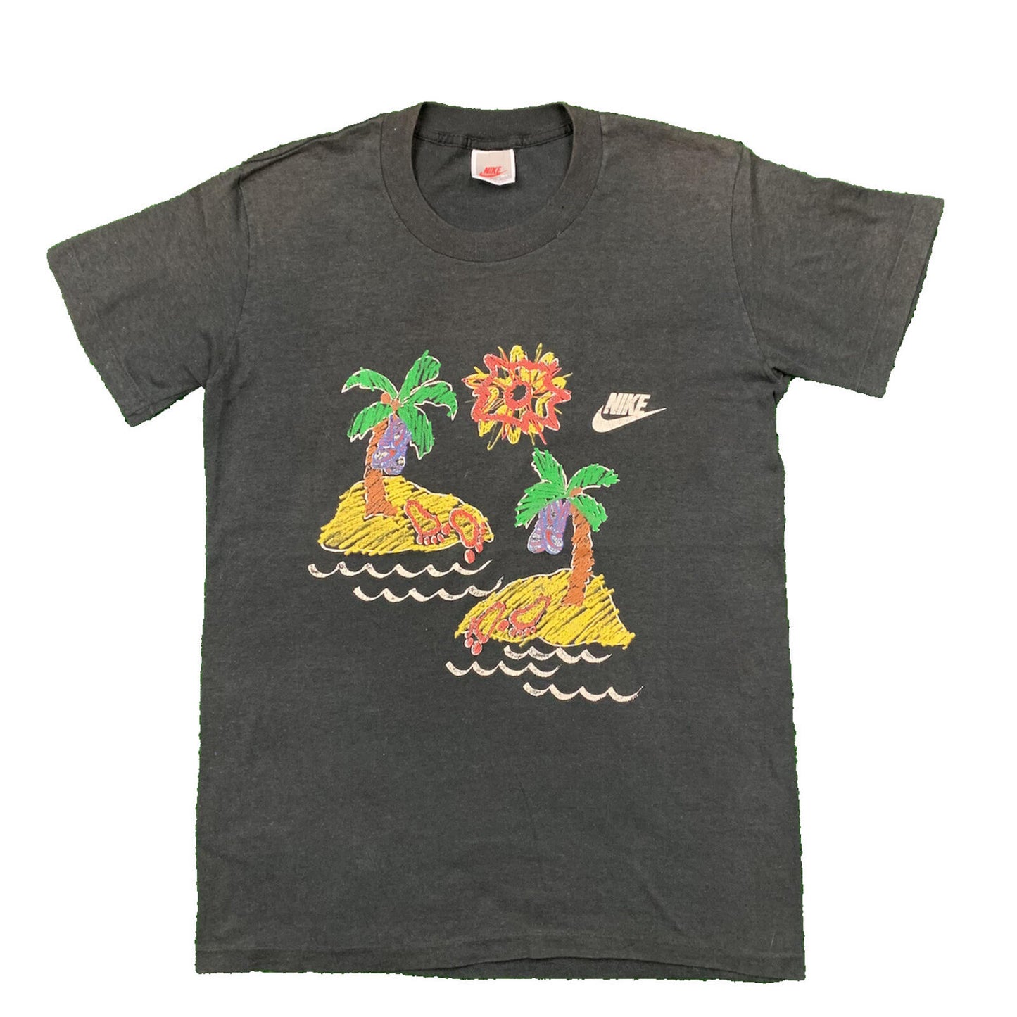 Nike Vintage T Shirt Mens Palm Tree Beach Sandals Florida Beach Summer 80s Black