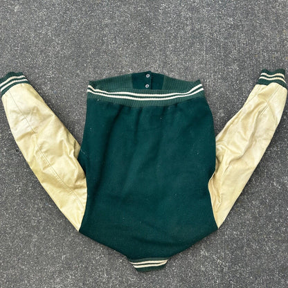 Vintage Letterman Jacket Green White Leather Wool TOM Named Simple Basic 1960s